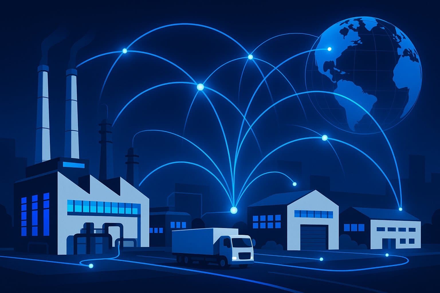 Modern digital supply chain visualization captures resilience, agility, and global connectivity.