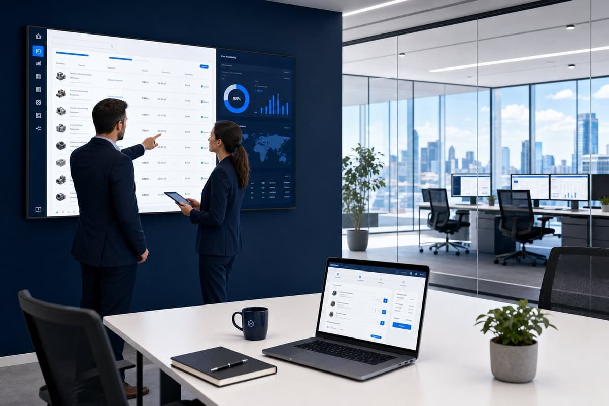 A contemporary office exemplifies frictionless B2B self-service ordering in action.