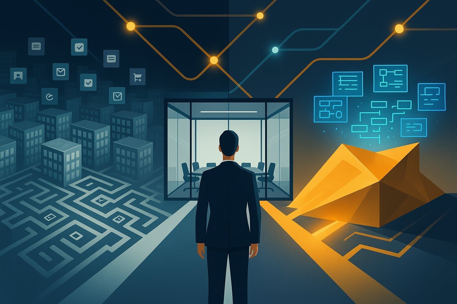 The build vs. buy choice as a pivotal moment in enterprise technology strategy.