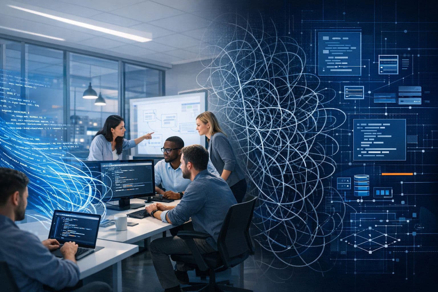 The tension between rapid AI-generated code and enterprise standards in modern software teams.