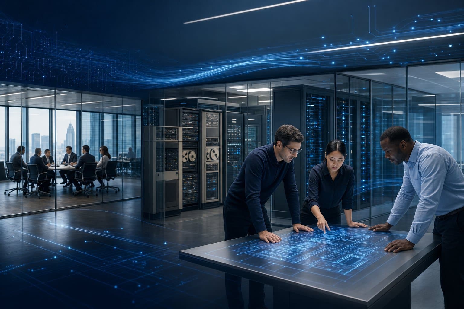 Modern U.S. enterprises bridging legacy and AI-powered systems in the workspace.