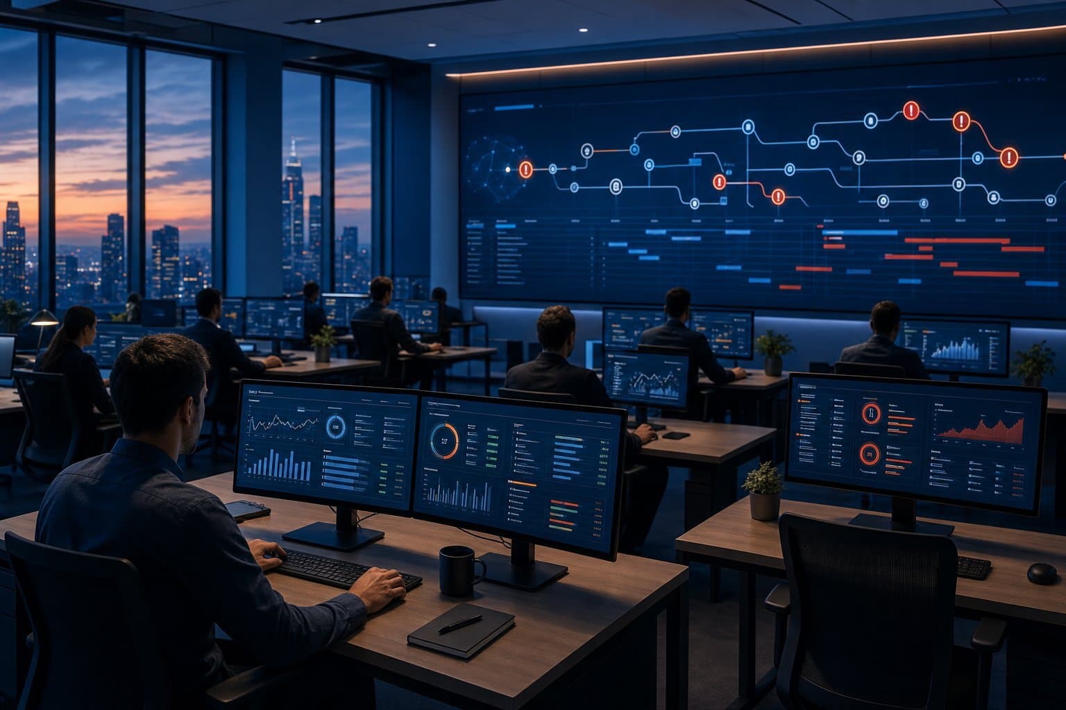 A modern enterprise software project environment in 2026 reveals underlying risks despite advanced technology.
